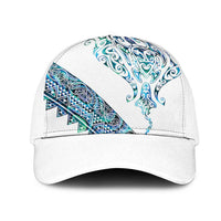 Kahui Whetu Paua shell Kowhaiwhai Taniko Mesh Trucker Cap Manta Ray Shark-Turtle Maori Tribal Style LT9 One Size White Blue - Polynesian Pride
