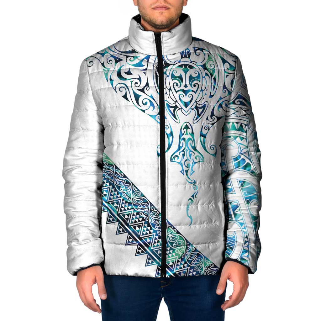 Kahui Whetu Paua shell Kowhaiwhai Taniko Personalised Padded Jacket Manta Ray Shark-Turtle Maori Tribal Style LT9 Men Blue - Polynesian Pride