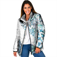 Kahui Whetu Paua shell Kowhaiwhai Taniko Personalised Padded Jacket Manta Ray Shark-Turtle Maori Tribal Style LT9 Women Blue - Polynesian Pride