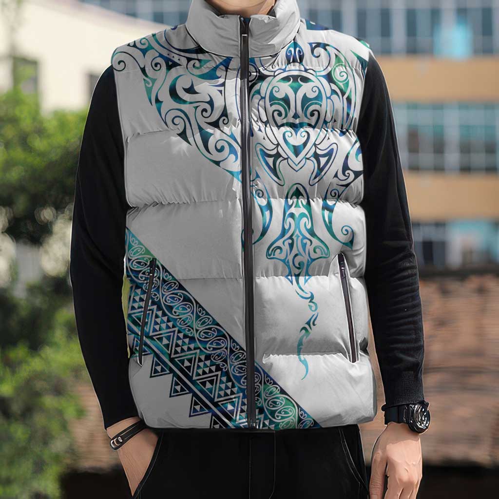 Kahui Whetu Paua shell Kowhaiwhai Taniko Personalised Sleeveless Puffer Jacket Manta Ray Shark-Turtle Maori Tribal Style LT9 - Polynesian Pride
