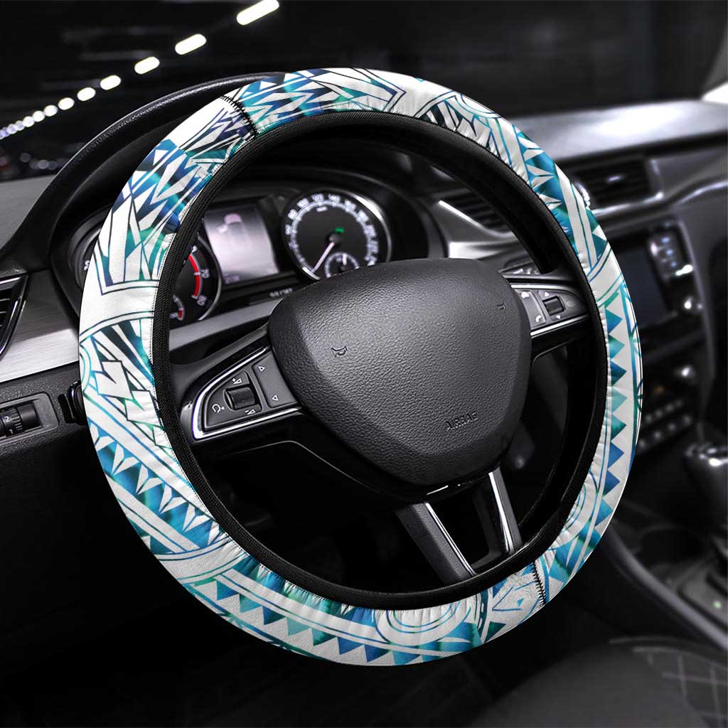 Kahui Whetu Paua shell Kowhaiwhai Taniko Steering Wheel Cover Manta Ray Shark-Turtle Maori Tribal Style LT9 Universal Fit Blue - Polynesian Pride