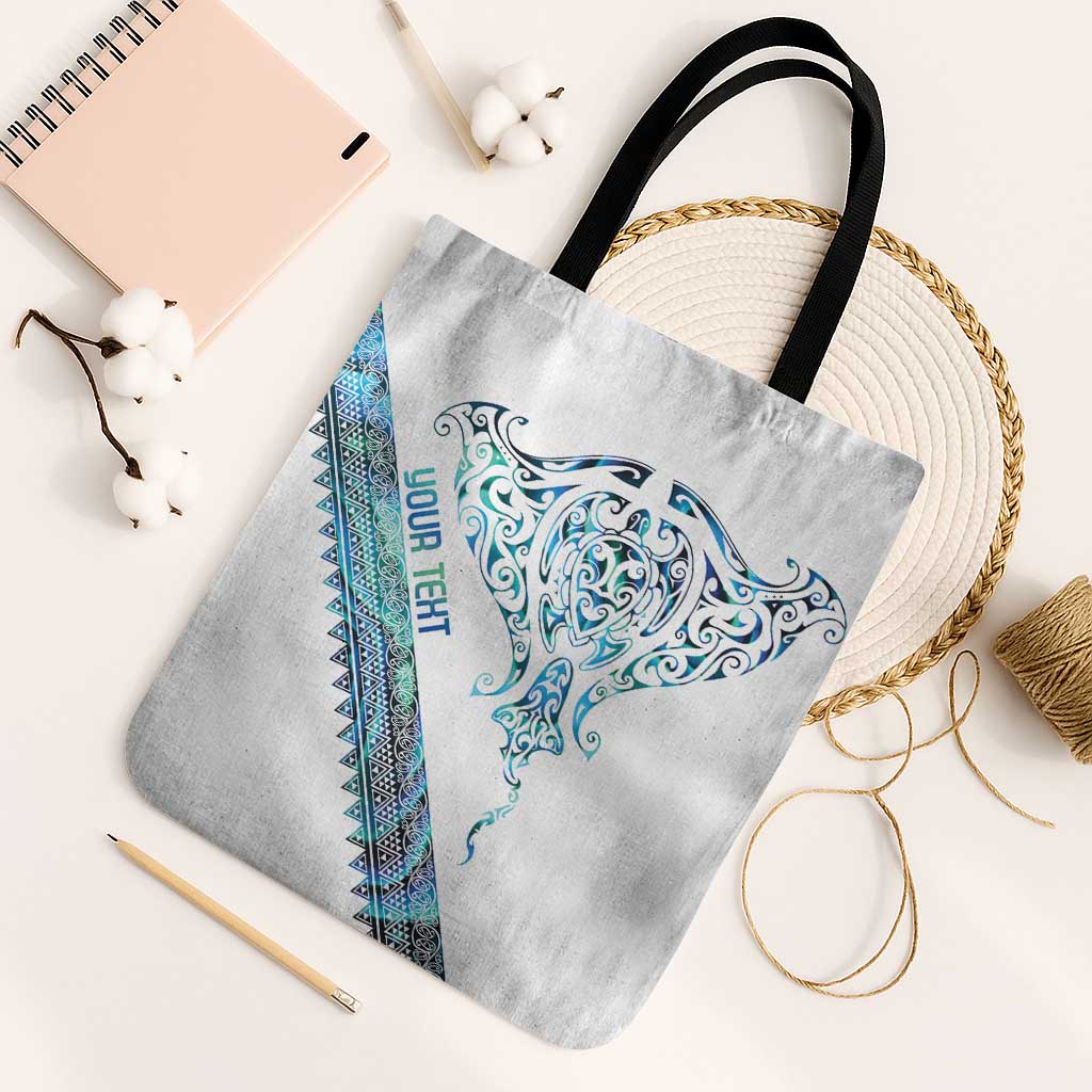Kahui Whetu Paua shell Kowhaiwhai Taniko Personalised Tote Bag Manta Ray Shark-Turtle Maori Tribal Style LT9 Black Strap One Size Blue - Polynesian Pride