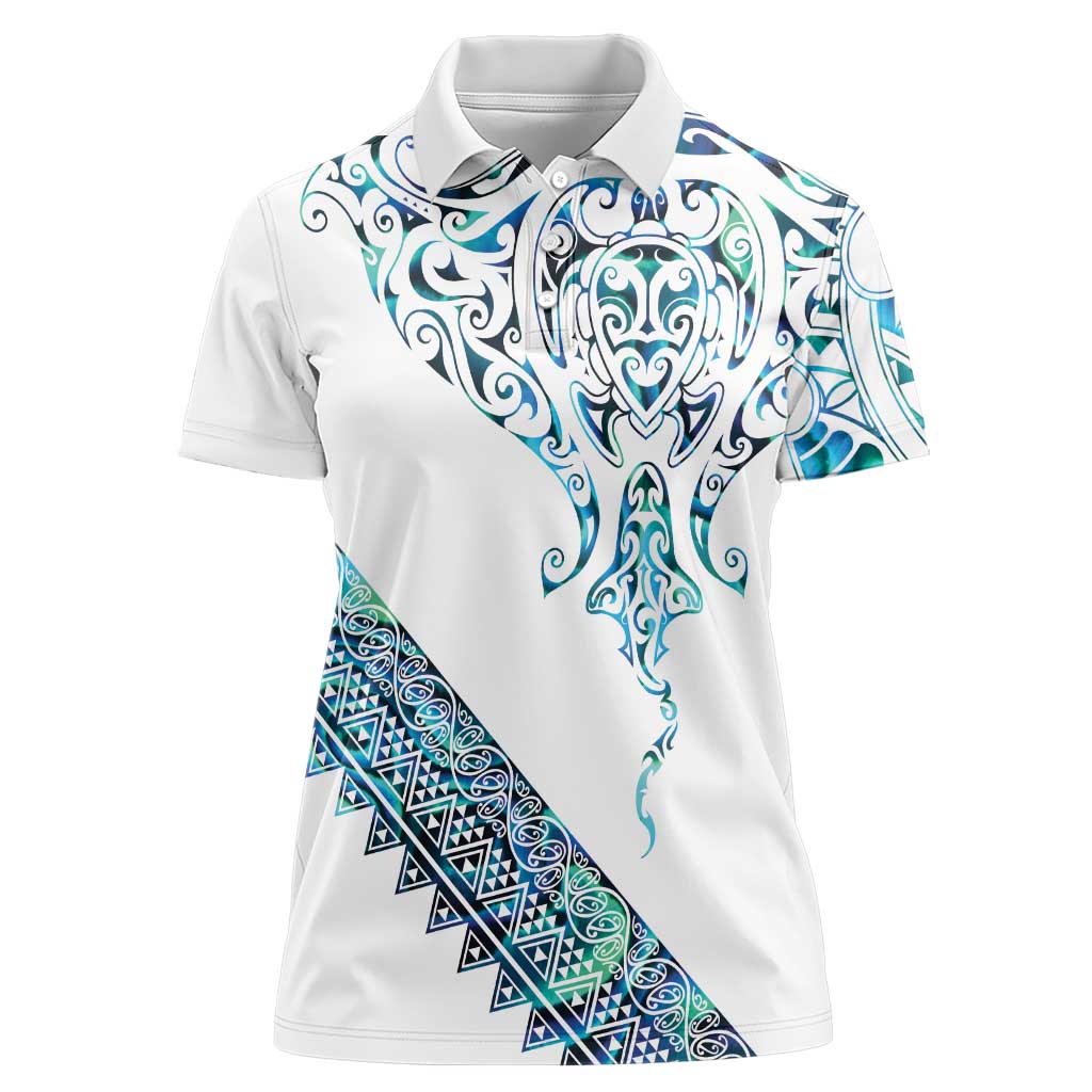Kahui Whetu Paua shell Kowhaiwhai Taniko Personalised Women Polo Shirt Manta Ray Shark-Turtle Maori Tribal Style LT9 Female Blue - Polynesian Pride