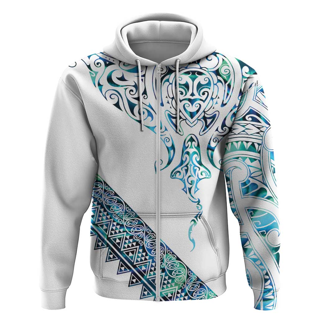 Kahui Whetu Paua shell Kowhaiwhai Taniko Personalised Zip Hoodie Manta Ray Shark-Turtle Maori Tribal Style LT9 Zip Hoodie Blue - Polynesian Pride