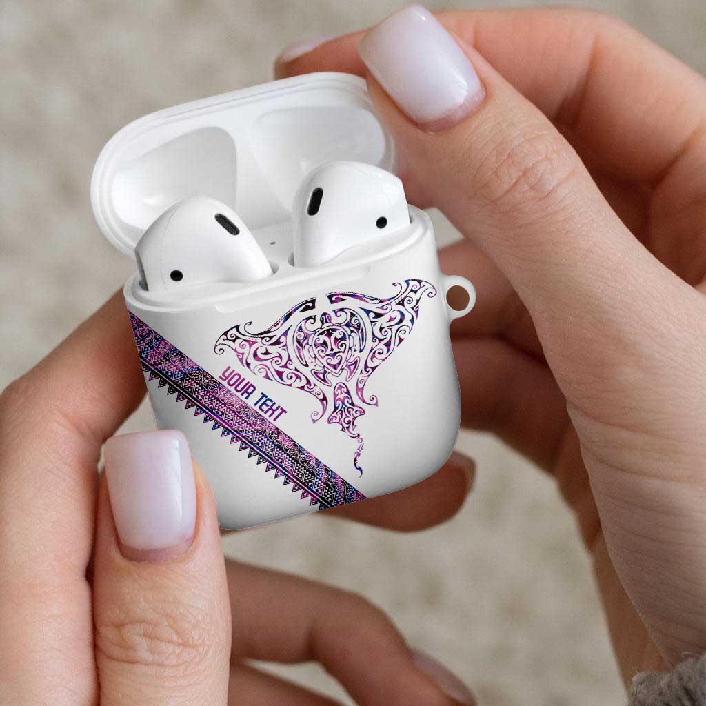 Mawhero Paua shell Kowhaiwhai Taniko Personalised AirPods Case Manta Ray Shark-Turtle Maori Tribal Style