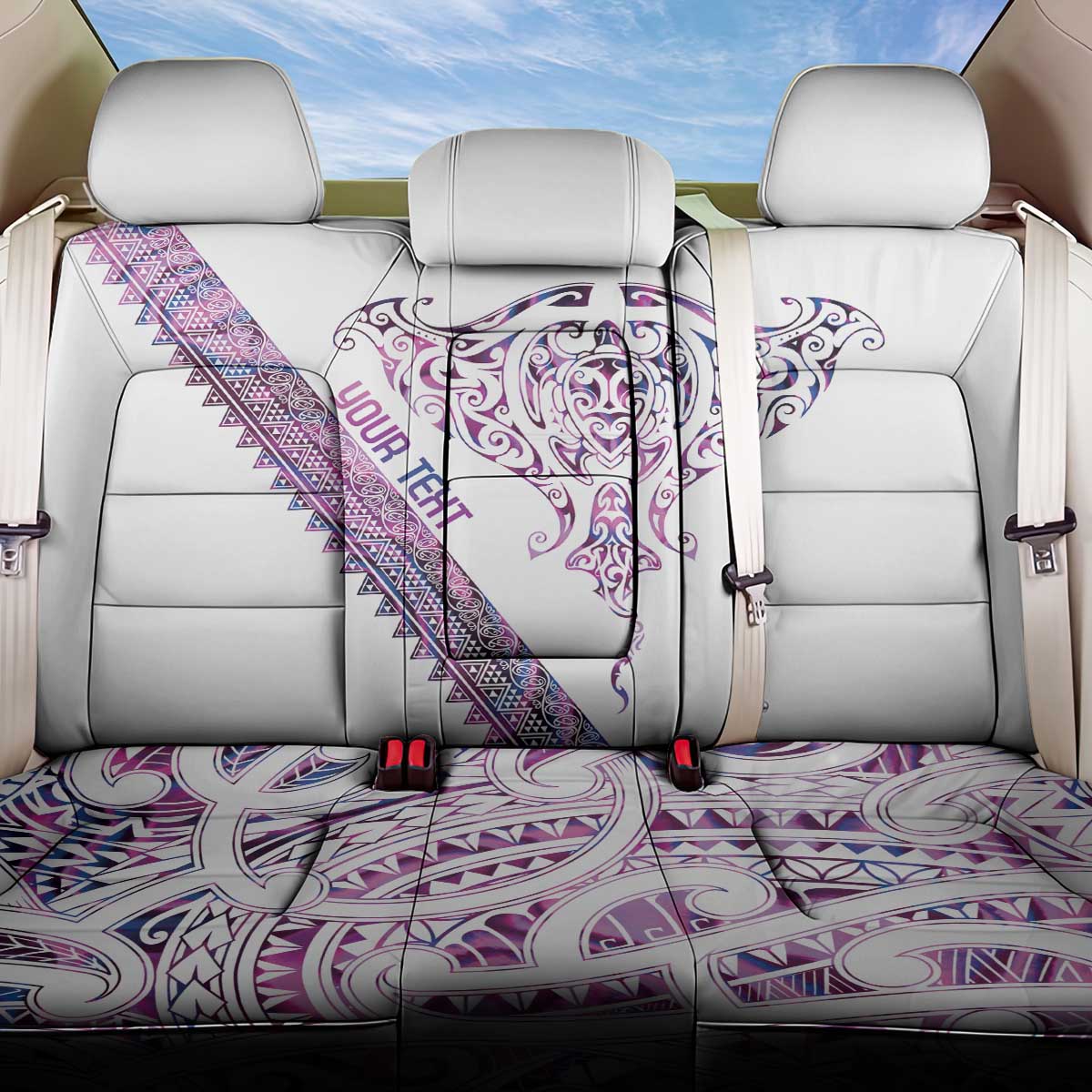 Mawhero Paua shell Kowhaiwhai Taniko Personalised Back Car Seat Cover Manta Ray Shark-Turtle Maori Tribal Style