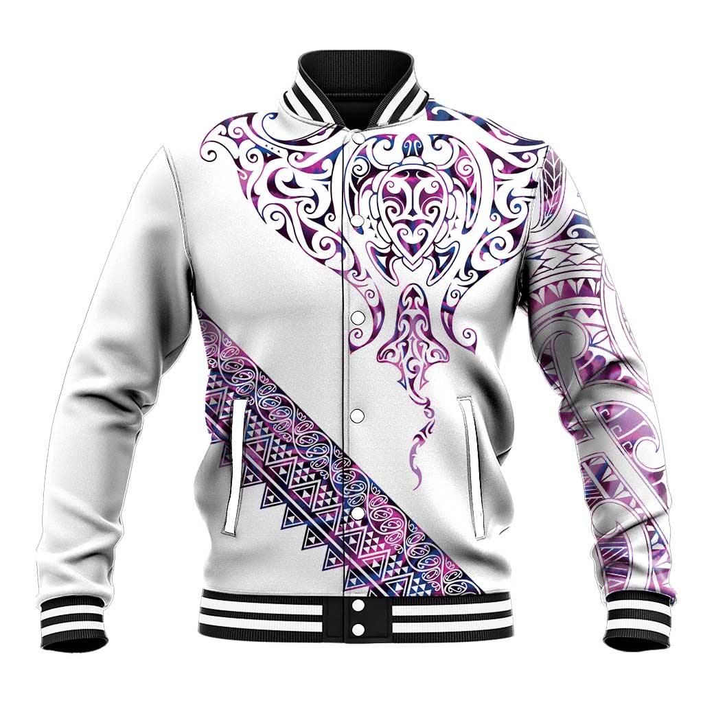 Mawhero Paua shell Kowhaiwhai Taniko Personalised Baseball Jacket Manta Ray Shark-Turtle Maori Tribal Style LT9 Unisex Pink - Polynesian Pride
