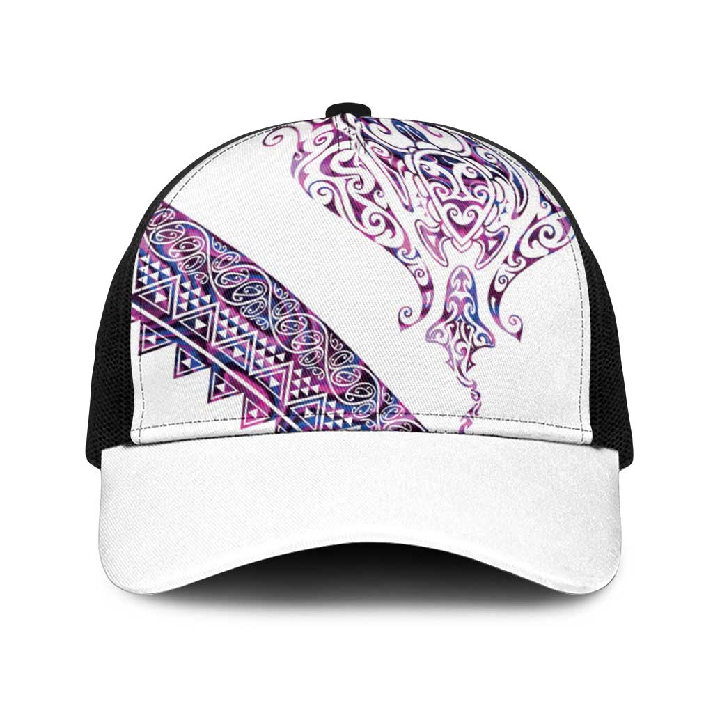 Mawhero Paua shell Kowhaiwhai Taniko Baseball Net Cap Manta Ray Shark-Turtle Maori Tribal Style LT9 One Size Black Pink - Polynesian Pride