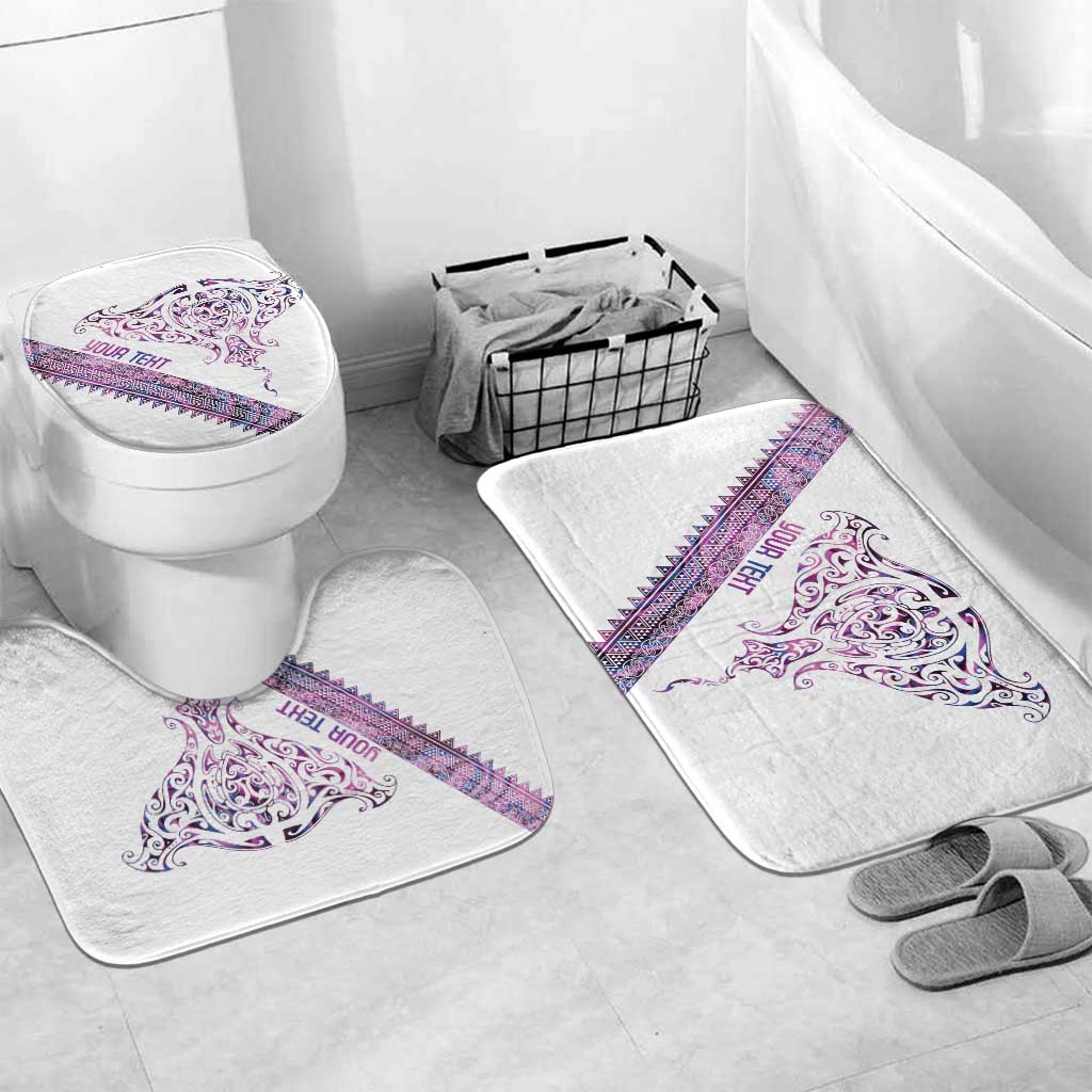 Mawhero Paua shell Kowhaiwhai Taniko Personalised Bathroom Set Manta Ray Shark-Turtle Maori Tribal Style LT9 Mat Set Only (3 pcs) One Size Pink - Polynesian Pride