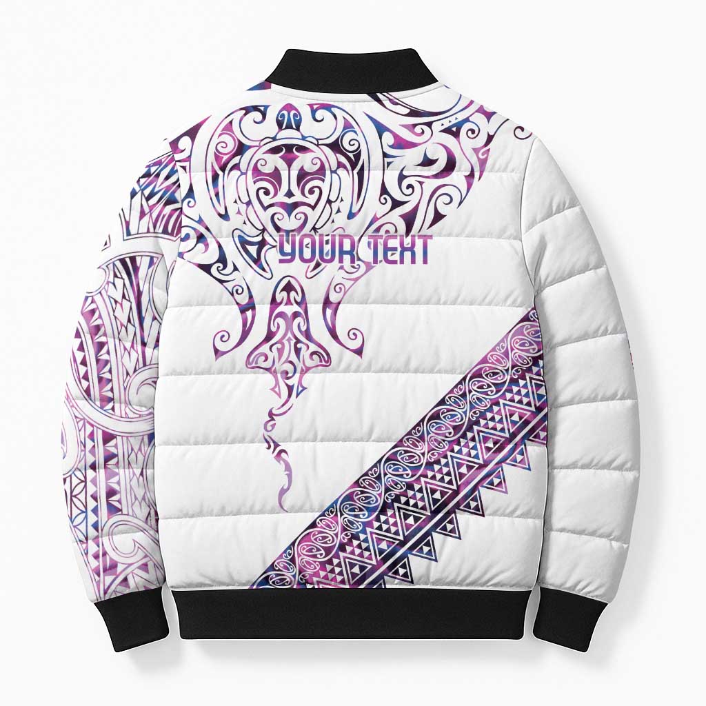 Mawhero Paua shell Kowhaiwhai Taniko Personalised Bomber Puffer Jacket Manta Ray Shark-Turtle Maori Tribal Style