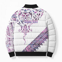 Mawhero Paua shell Kowhaiwhai Taniko Personalised Bomber Puffer Jacket Manta Ray Shark-Turtle Maori Tribal Style