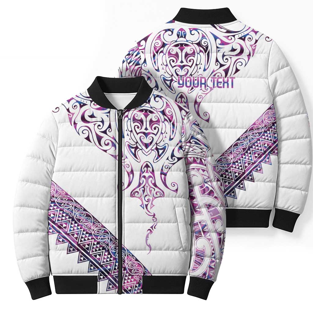 Mawhero Paua shell Kowhaiwhai Taniko Personalised Bomber Puffer Jacket Manta Ray Shark-Turtle Maori Tribal Style