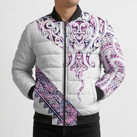 Mawhero Paua shell Kowhaiwhai Taniko Personalised Bomber Puffer Jacket Manta Ray Shark-Turtle Maori Tribal Style