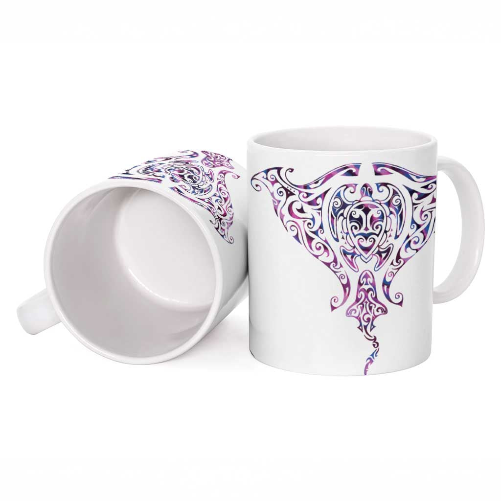 Mawhero Paua shell Kowhaiwhai Taniko Personalised Ceramic Mug Manta Ray Shark-Turtle Maori Tribal Style LT9 - Polynesian Pride