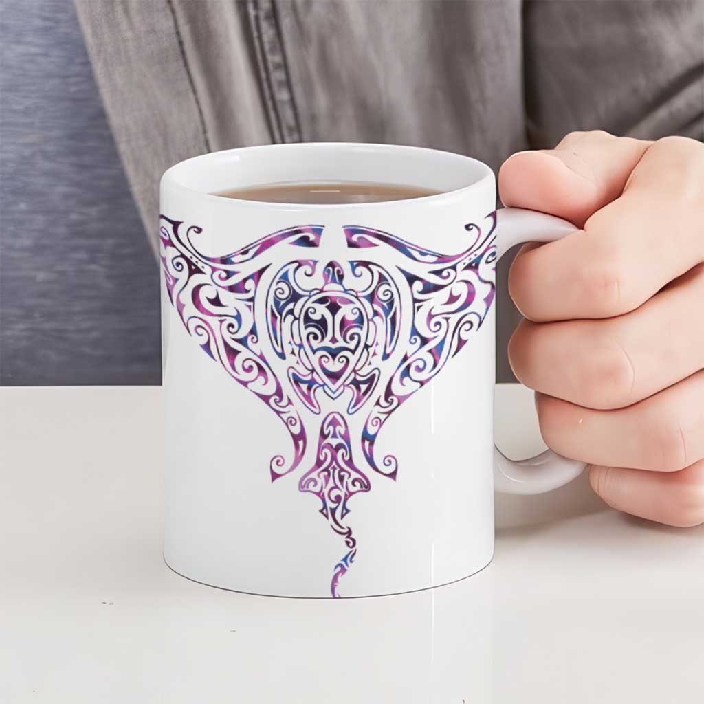 Mawhero Paua shell Kowhaiwhai Taniko Personalised Ceramic Mug Manta Ray Shark-Turtle Maori Tribal Style LT9 - Polynesian Pride