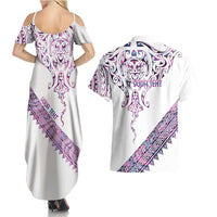 Mawhero Paua shell Kowhaiwhai Taniko Personalised Couples Matching Summer Maxi Dress and Hawaiian Shirt Manta Ray Shark-Turtle Maori Tribal Style