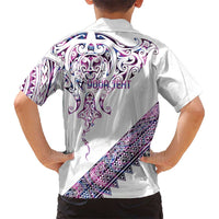 Mawhero Paua shell Kowhaiwhai Taniko Personalised Family Matching Long Sleeve Bodycon Dress and Hawaiian Shirt Manta Ray Shark-Turtle Maori Tribal Style