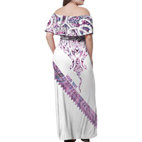 Mawhero Paua shell Kowhaiwhai Taniko Personalised Family Matching Off Shoulder Maxi Dress and Hawaiian Shirt Manta Ray Shark-Turtle Maori Tribal Style