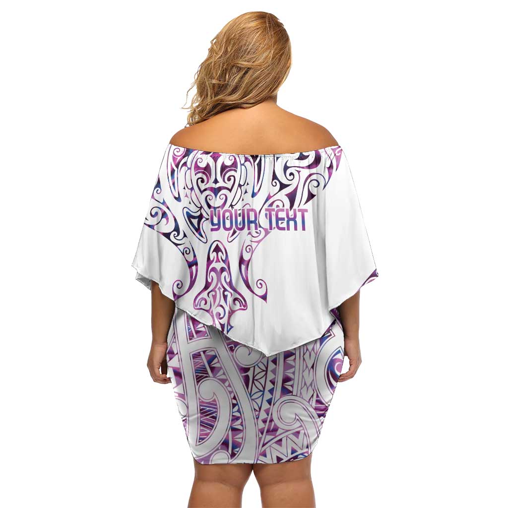 Mawhero Paua shell Kowhaiwhai Taniko Personalised Family Matching Off Shoulder Short Dress and Hawaiian Shirt Manta Ray Shark-Turtle Maori Tribal Style