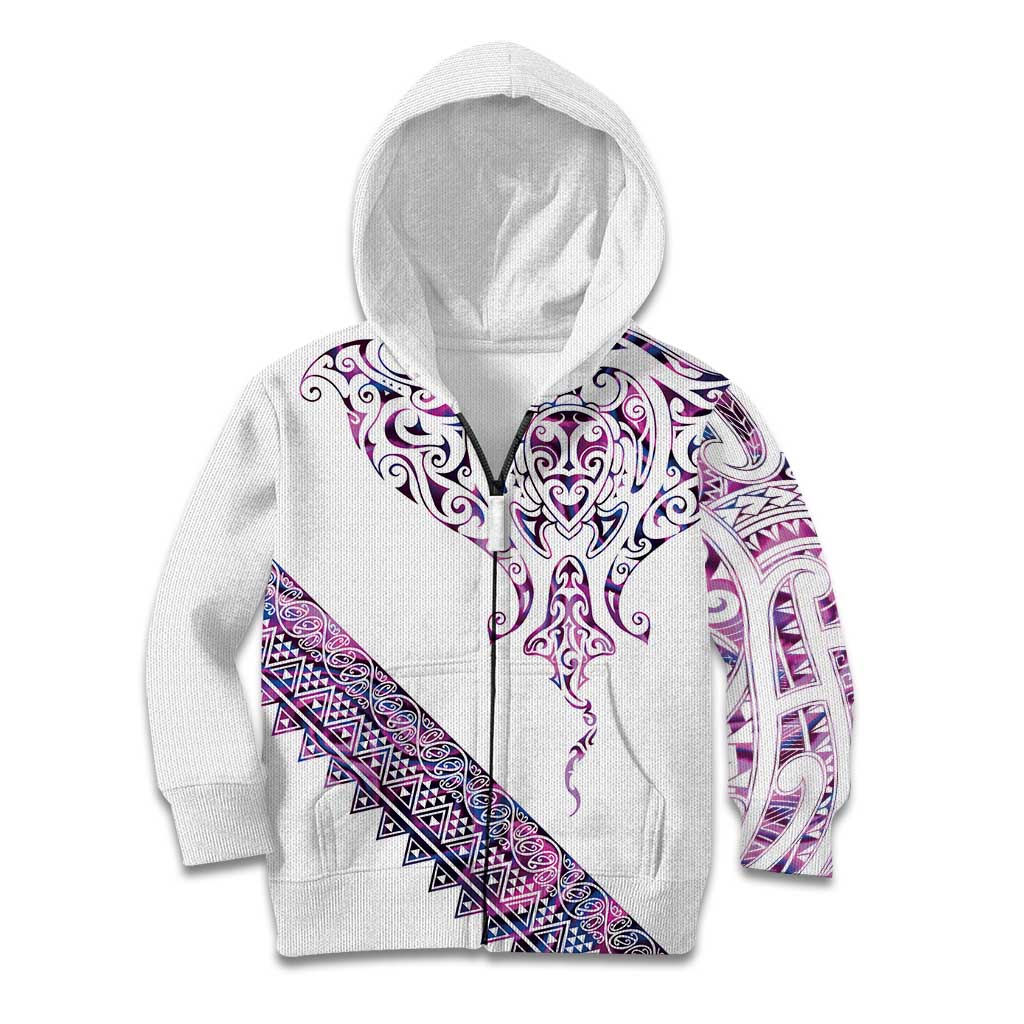 Mawhero Paua shell Kowhaiwhai Taniko Personalised Kid Hoodie Manta Ray Shark-Turtle Maori Tribal Style