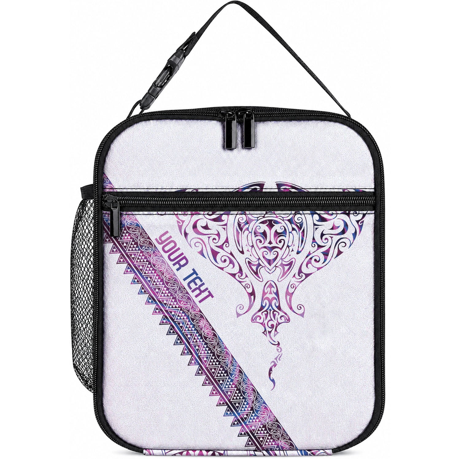 Mawhero Paua shell Kowhaiwhai Taniko Personalised Lunch Bag Manta Ray Shark-Turtle Maori Tribal Style LT9 10.2 × 8.3 × 4.3 inch Pink - Polynesian Pride