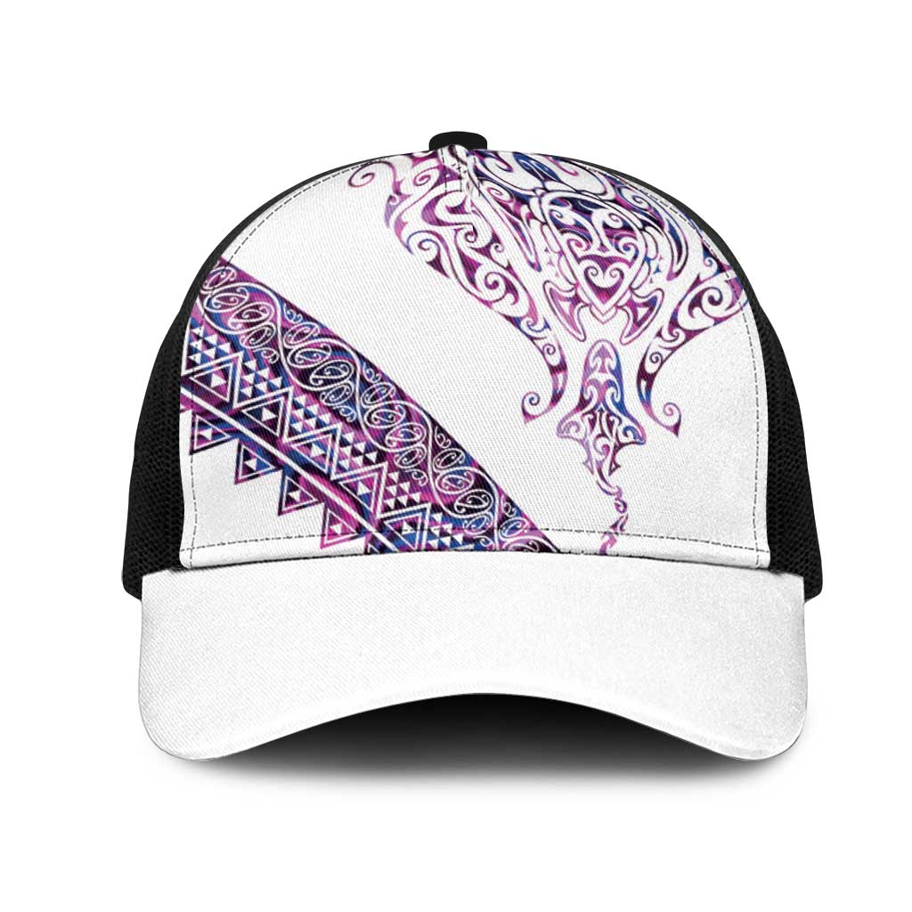 Mawhero Paua shell Kowhaiwhai Taniko Mesh Trucker Cap Manta Ray Shark-Turtle Maori Tribal Style LT9 One Size Black Pink - Polynesian Pride