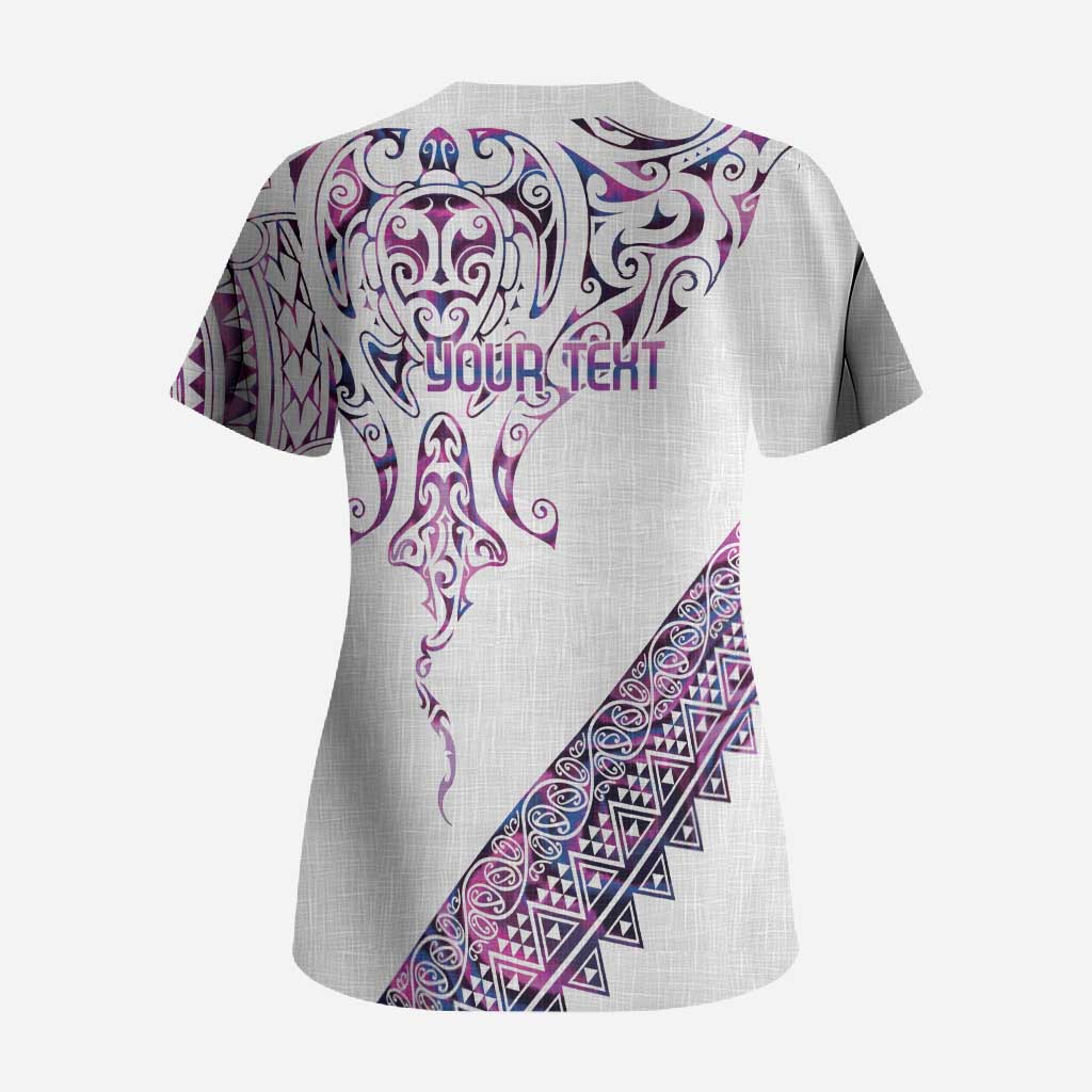 Mawhero Paua shell Kowhaiwhai Taniko Personalised Scrub Top Manta Ray Shark-Turtle Maori Tribal Style LT9 - Polynesian Pride