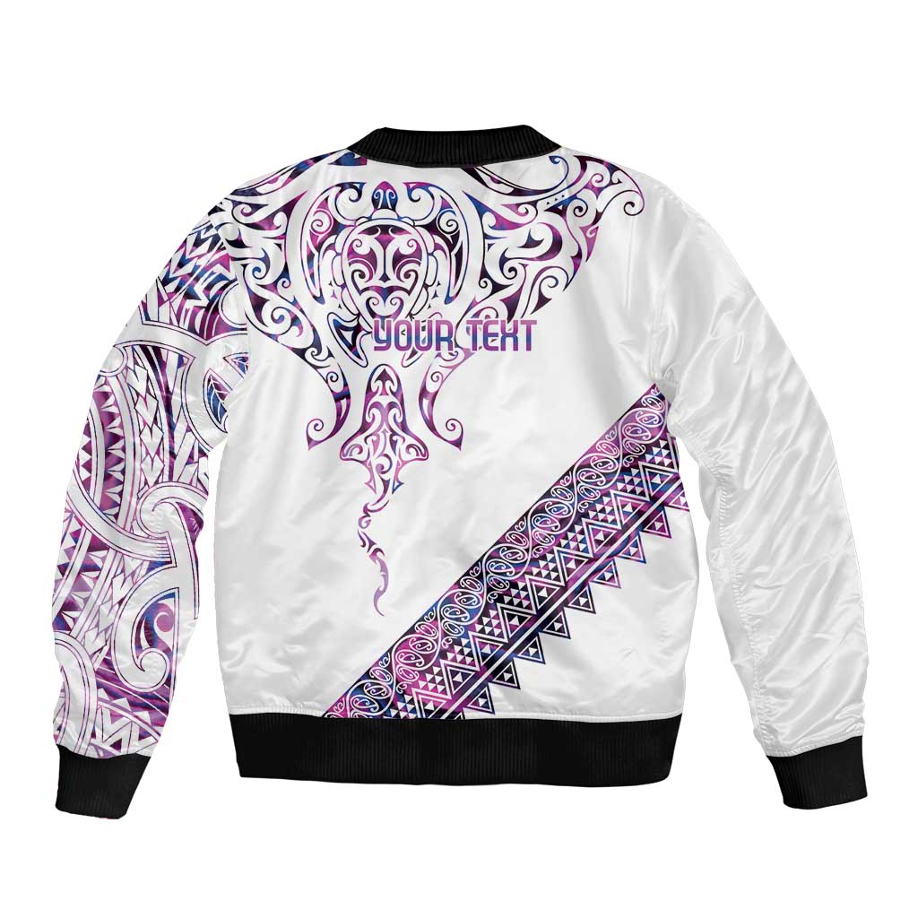 Mawhero Paua shell Kowhaiwhai Taniko Personalised Sleeve Zip Bomber Jacket Manta Ray Shark-Turtle Maori Tribal Style LT9 - Polynesian Pride