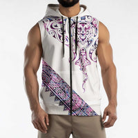Mawhero Paua shell Kowhaiwhai Taniko Personalised Sleeveless Zip Hoodie Manta Ray Shark-Turtle Maori Tribal Style