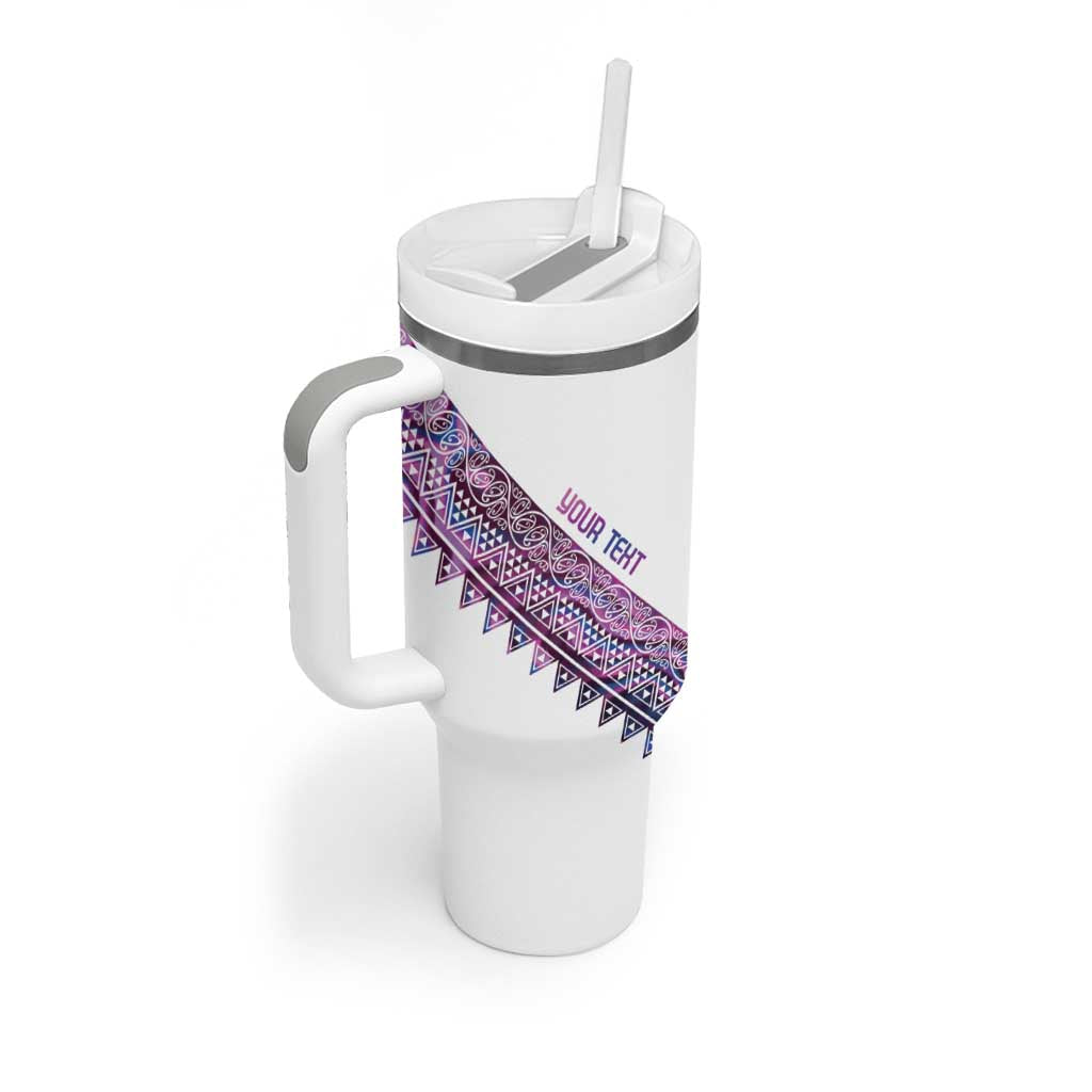 Mawhero Paua shell Kowhaiwhai Taniko Personalised Tumbler With Handle Manta Ray Shark-Turtle Maori Tribal Style