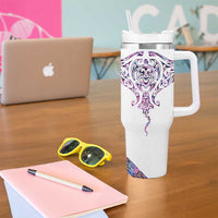 Mawhero Paua shell Kowhaiwhai Taniko Personalised Tumbler With Handle Manta Ray Shark-Turtle Maori Tribal Style