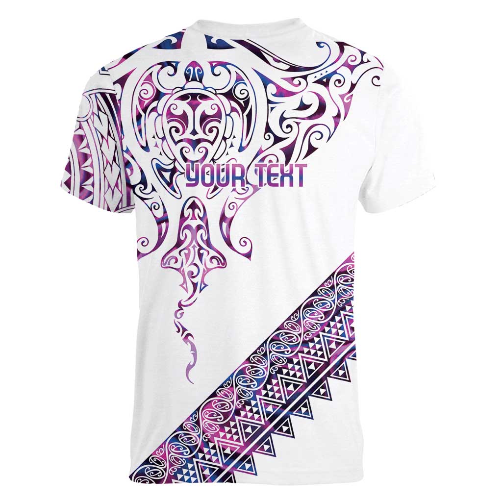 Mawhero Paua shell Kowhaiwhai Taniko Personalised Women V-Neck T-Shirt Manta Ray Shark-Turtle Maori Tribal Style