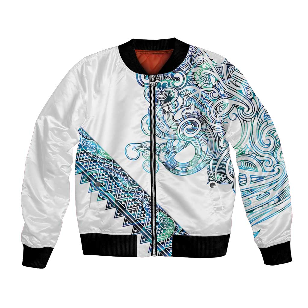 Kahui Whetu Paua shell Kowhaiwhai Taniko Personalised Bomber Jacket Taniwha Maori Tribal Style LT9 Unisex Blue - Polynesian Pride