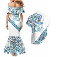 Kahui Whetu Paua shell Kowhaiwhai Taniko Personalised Couples Matching Mermaid Dress and Hawaiian Shirt Taniwha Maori Tribal Style