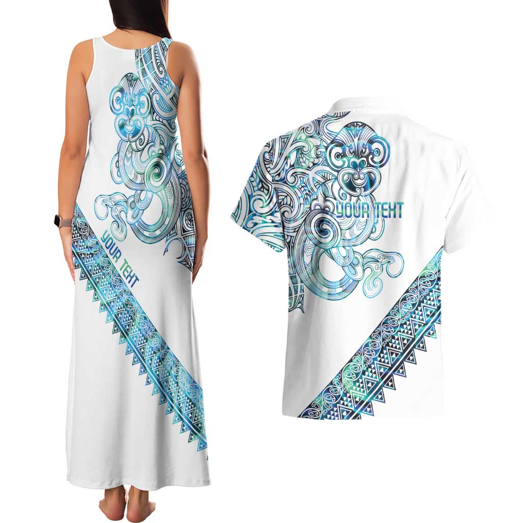 Kahui Whetu Paua shell Kowhaiwhai Taniko Personalised Couples Matching Tank Maxi Dress and Hawaiian Shirt Taniwha Maori Tribal Style