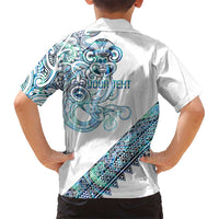 Kahui Whetu Paua shell Kowhaiwhai Taniko Personalised Family Matching Short Sleeve Bodycon Dress and Hawaiian Shirt Taniwha Maori Tribal Style