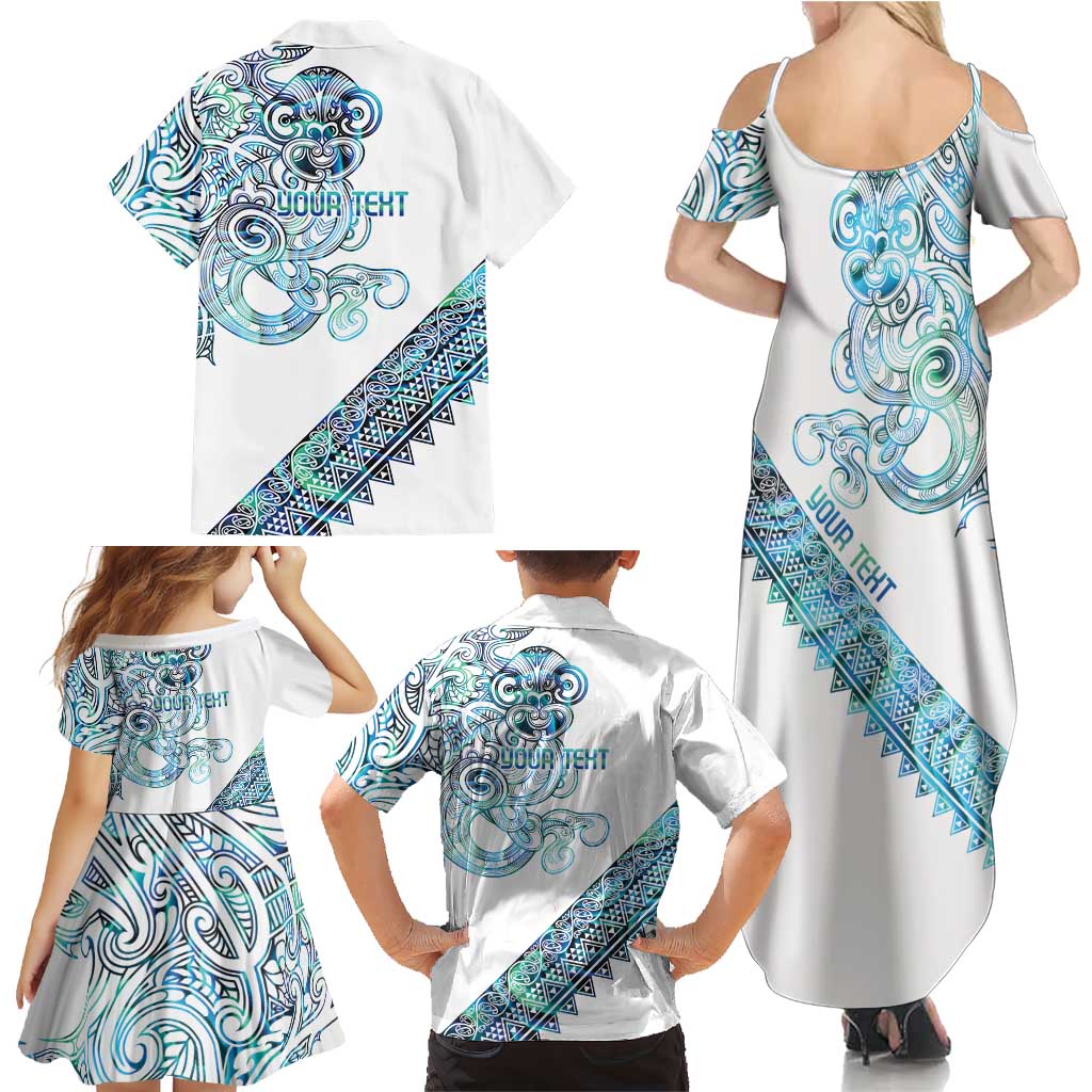 Kahui Whetu Paua shell Kowhaiwhai Taniko Personalised Family Matching Summer Maxi Dress and Hawaiian Shirt Taniwha Maori Tribal Style