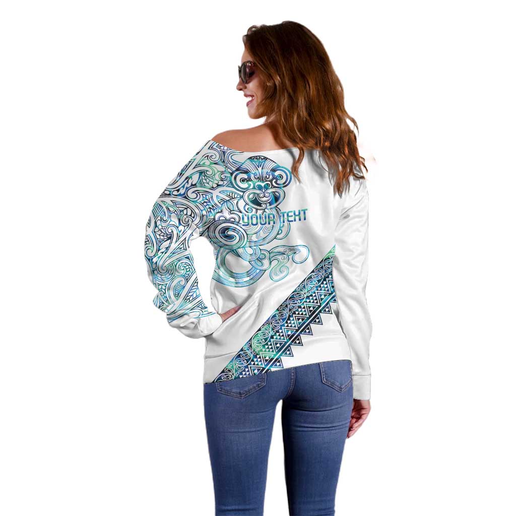 Kahui Whetu Paua shell Kowhaiwhai Taniko Personalised Off Shoulder Sweater Taniwha Maori Tribal Style LT9 - Polynesian Pride