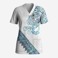 Kahui Whetu Paua shell Kowhaiwhai Taniko Personalised Scrub Top Taniwha Maori Tribal Style LT9 Adult Blue - Polynesian Pride