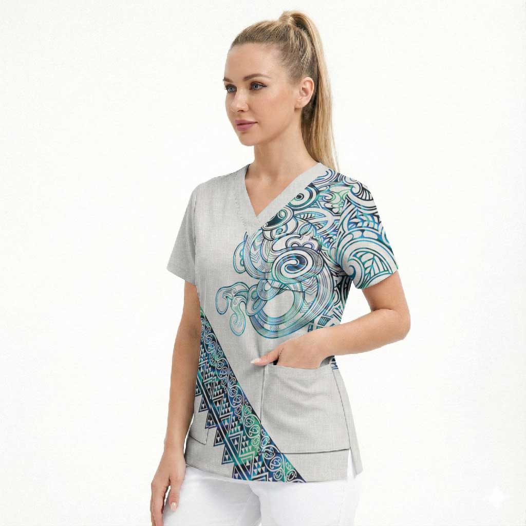 Kahui Whetu Paua shell Kowhaiwhai Taniko Personalised Scrub Top Taniwha Maori Tribal Style LT9 - Polynesian Pride