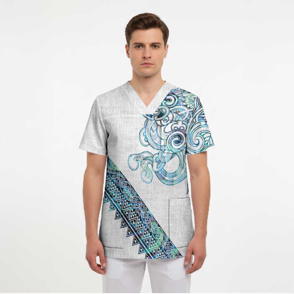 Kahui Whetu Paua shell Kowhaiwhai Taniko Personalised Scrub Top Taniwha Maori Tribal Style LT9 - Polynesian Pride