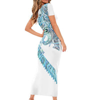 Kahui Whetu Paua shell Kowhaiwhai Taniko Personalised Short Sleeve Bodycon Dress Taniwha Maori Tribal Style