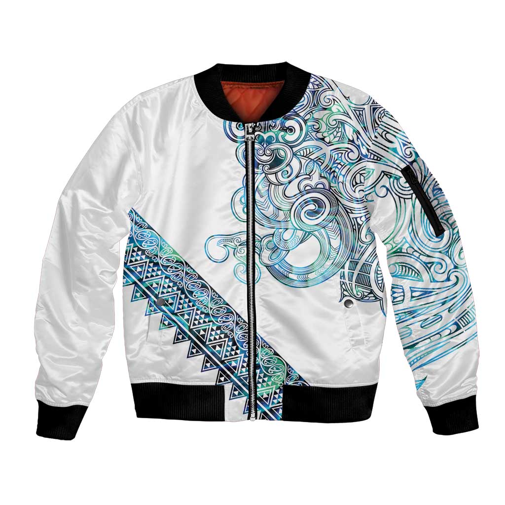 Kahui Whetu Paua shell Kowhaiwhai Taniko Personalised Sleeve Zip Bomber Jacket Taniwha Maori Tribal Style LT9 Unisex Blue - Polynesian Pride