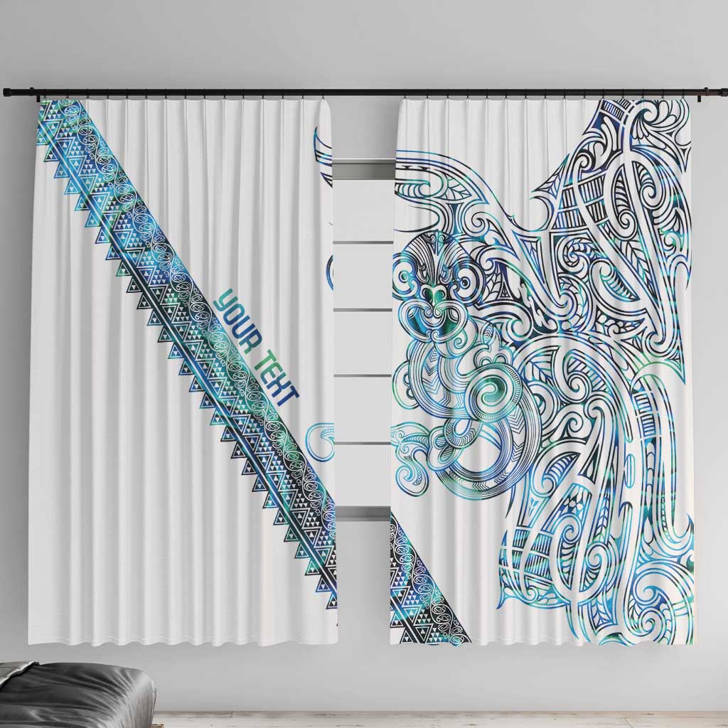 Kahui Whetu Paua shell Kowhaiwhai Taniko Personalised Window Curtain Taniwha Maori Tribal Style LT9 With Hooks Blue - Polynesian Pride