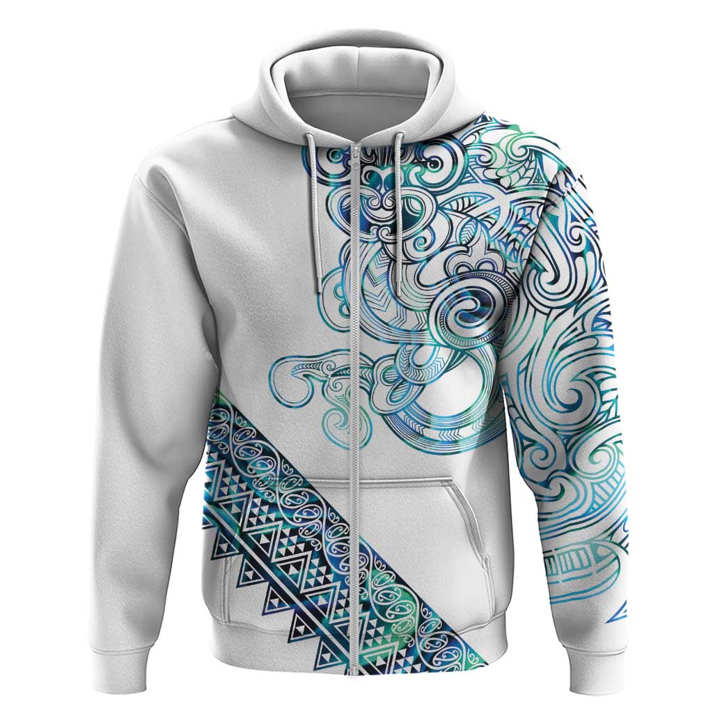 Kahui Whetu Paua shell Kowhaiwhai Taniko Personalised Zip Hoodie Taniwha Maori Tribal Style LT9 Zip Hoodie Blue - Polynesian Pride