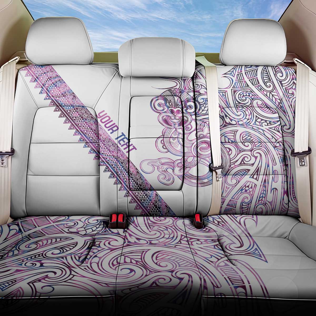 Mawhero Paua shell Kowhaiwhai Taniko Personalised Back Car Seat Cover Taniwha Maori Tribal Style