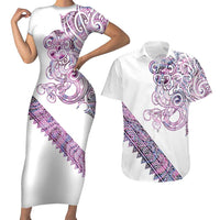 Mawhero Paua shell Kowhaiwhai Taniko Personalised Couples Matching Short Sleeve Bodycon Dress and Hawaiian Shirt Taniwha Maori Tribal Style