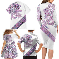 Mawhero Paua shell Kowhaiwhai Taniko Personalised Family Matching Long Sleeve Bodycon Dress and Hawaiian Shirt Taniwha Maori Tribal Style