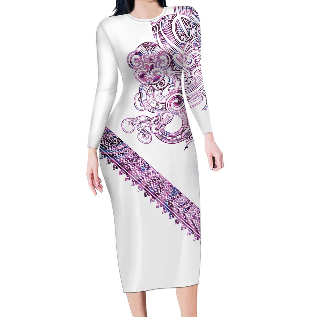 Mawhero Paua shell Kowhaiwhai Taniko Personalised Family Matching Long Sleeve Bodycon Dress and Hawaiian Shirt Taniwha Maori Tribal Style