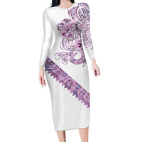 Mawhero Paua shell Kowhaiwhai Taniko Personalised Family Matching Long Sleeve Bodycon Dress and Hawaiian Shirt Taniwha Maori Tribal Style